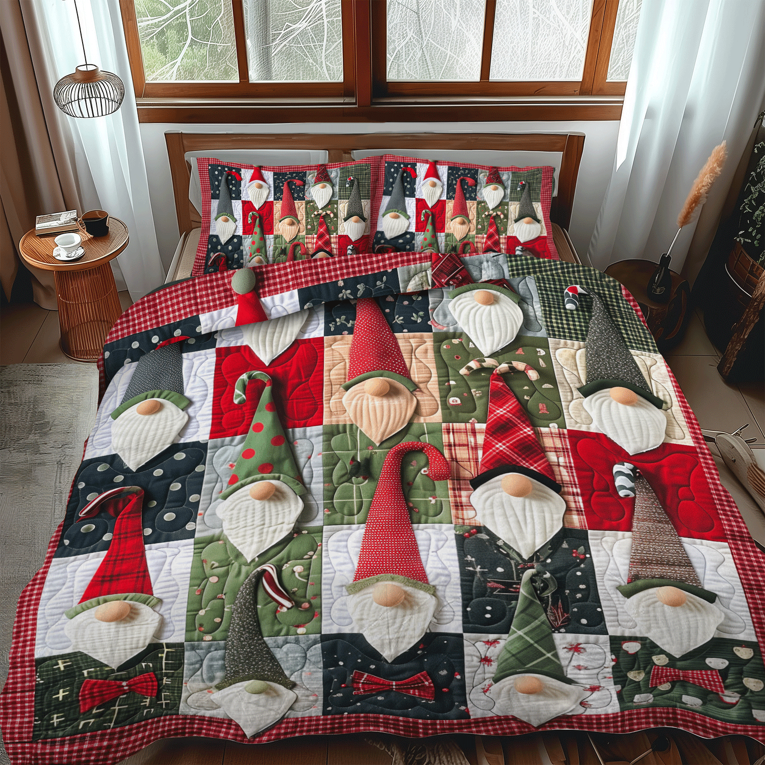 Set di Biancheria da Letto Trapuntata 3 Pezzi Gnomo del Natale