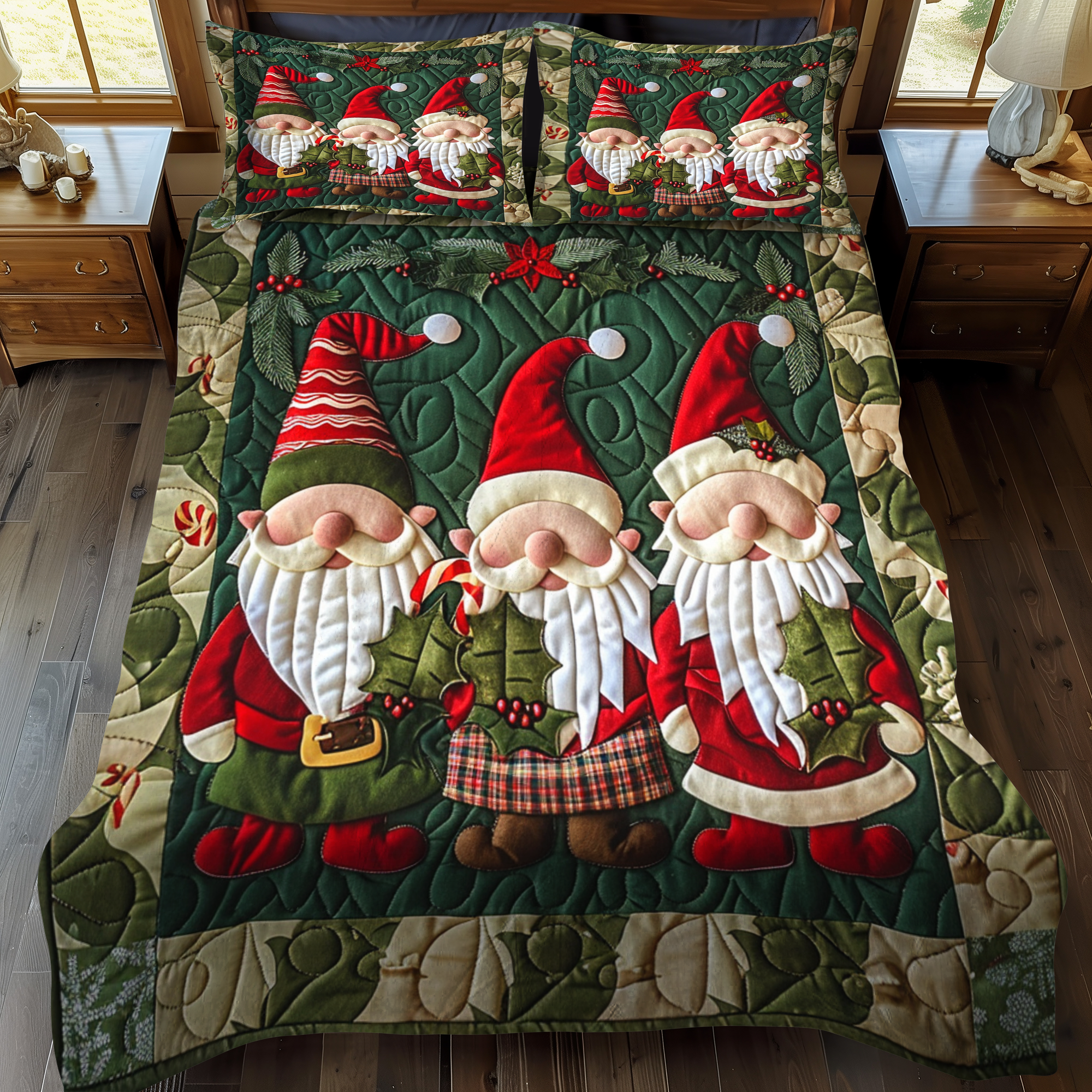 Set di Biancheria da Letto Trapuntata 3 Pezzi Gnomi del Natale