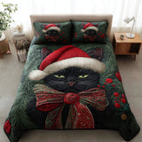 Set di Biancheria da Letto Trapuntata 3 Pezzi Gatto Nero del Natale
