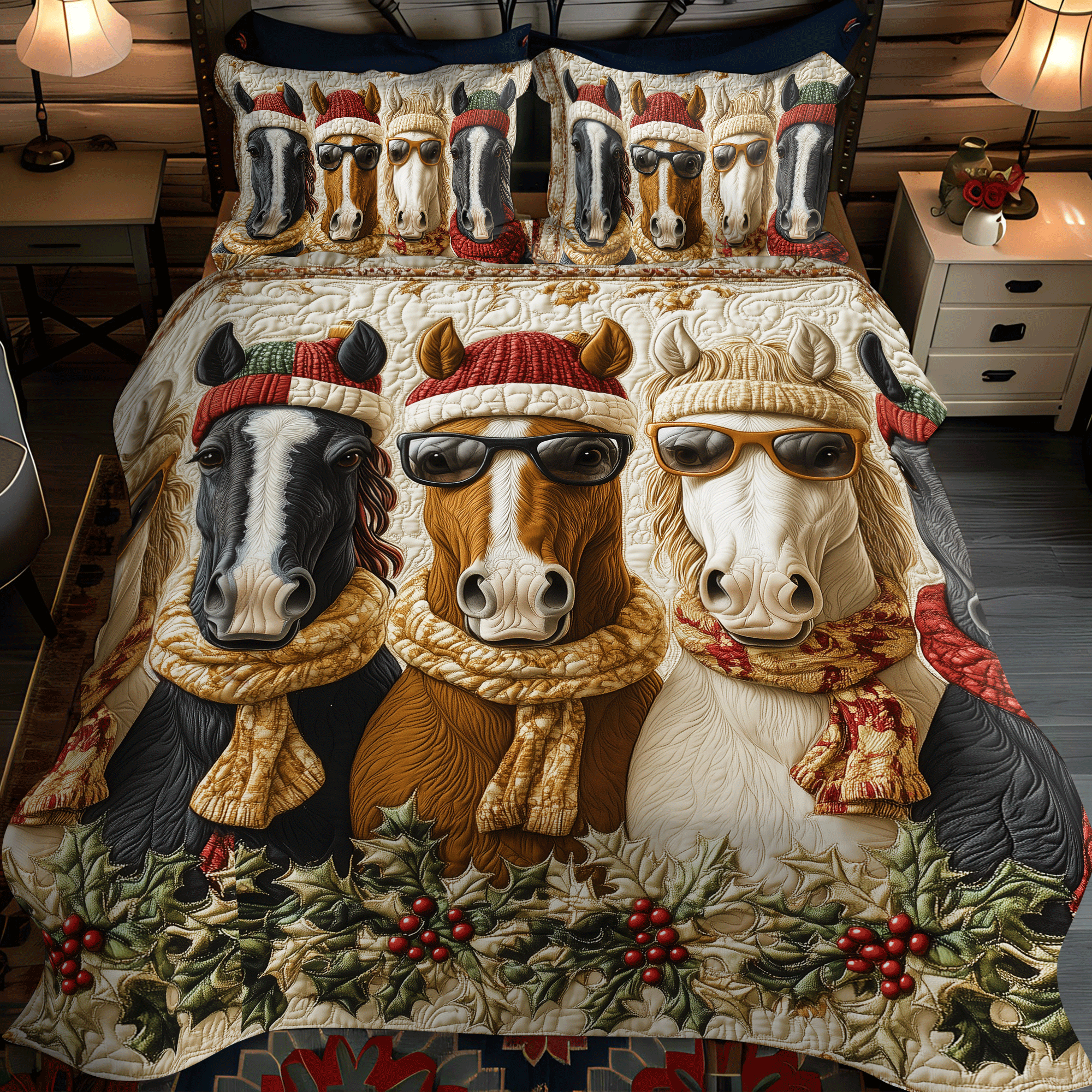 Set di Biancheria da Letto Trapuntata 3 Pezzi Cavallo del Natale