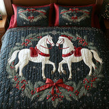 Set di Biancheria da Letto Trapuntata 3 Pezzi Ghirlanda del Natale dei Cavalli