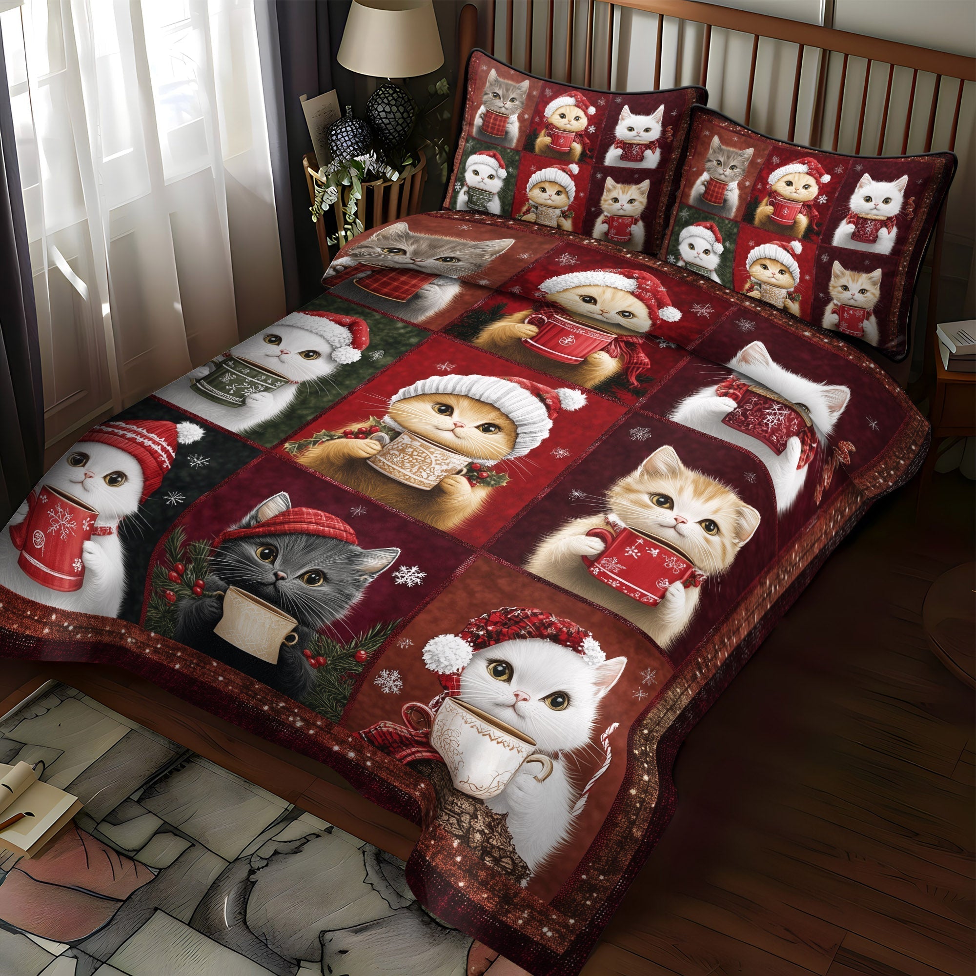 Set di Biancheria da Letto Trapuntata 3 Pezzi Zampe del Natale