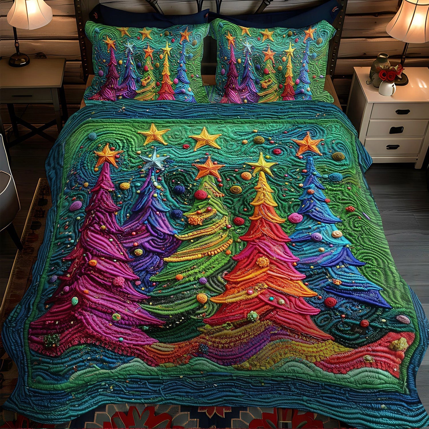 Set di Biancheria da Letto Trapuntata 3 Pezzi Pini del Natale della Stella