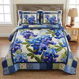 Set di Biancheria da Letto Trapuntata 3 Pezzi Classico Blu Floreale