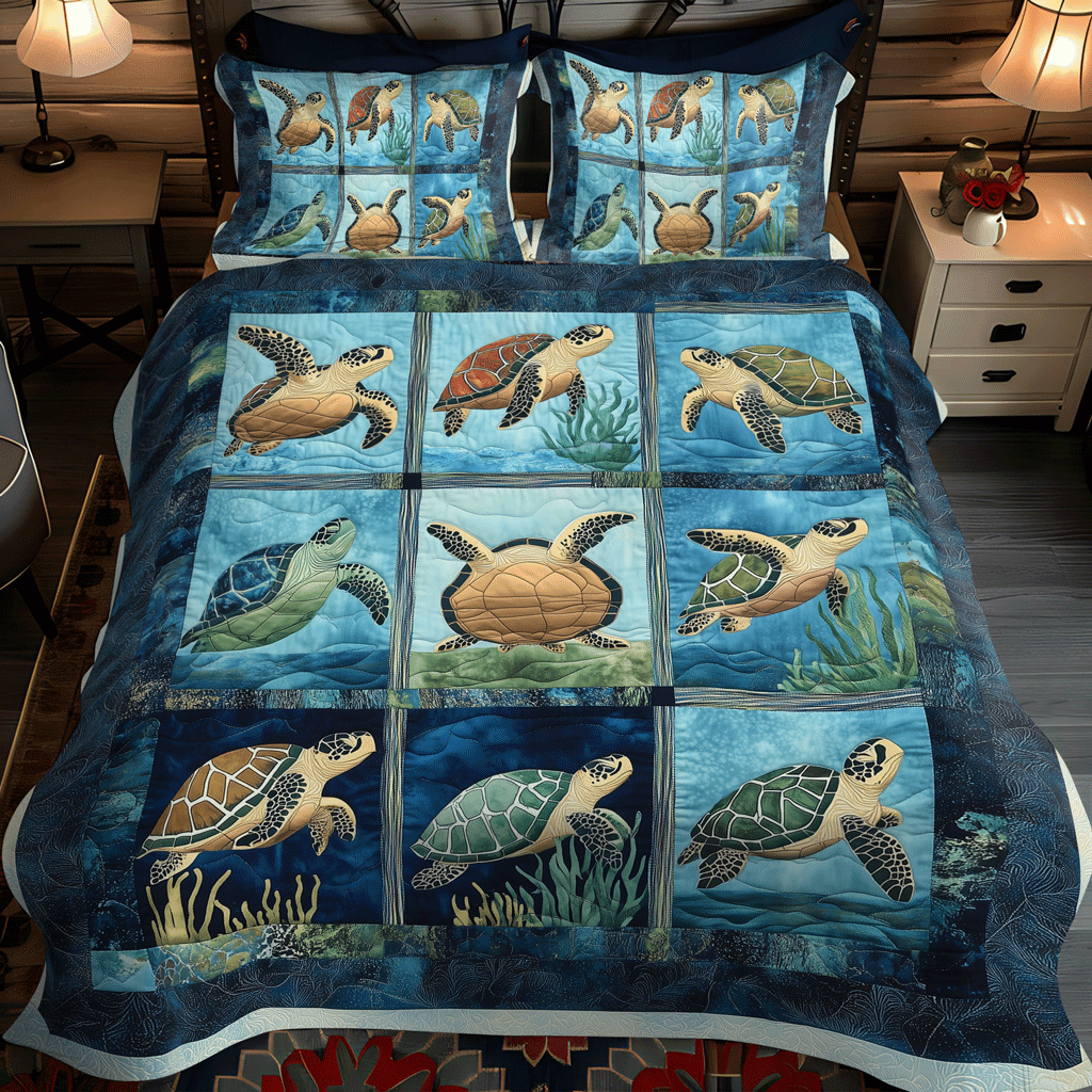 Set di Biancheria da Letto Trapuntata 3 Pezzi Costiero Calmo