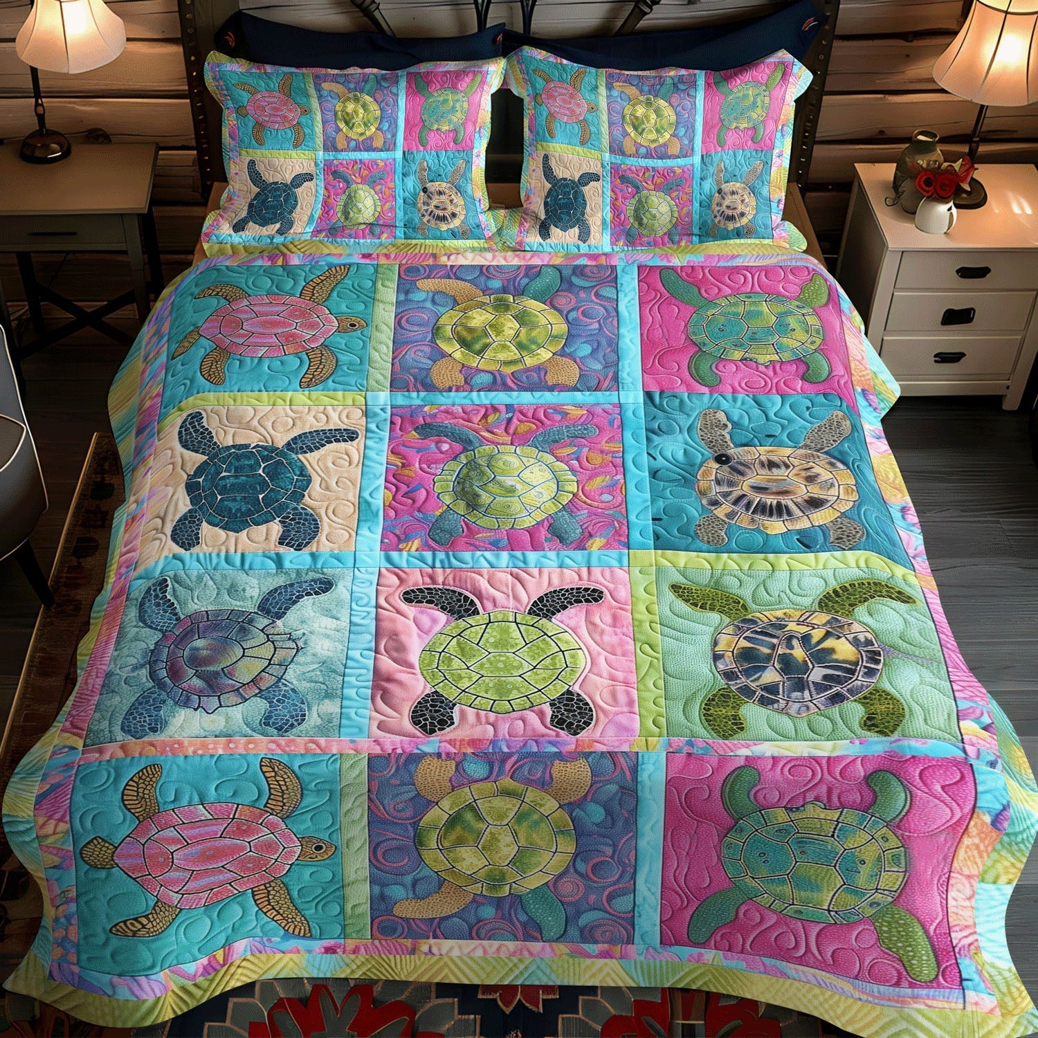 Set di Biancheria da Letto Trapuntata 3 Pezzi Costiero Calmo