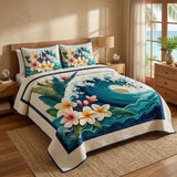 Set di Biancheria da Letto Trapuntata 3 Pezzi Plumeria Costiera