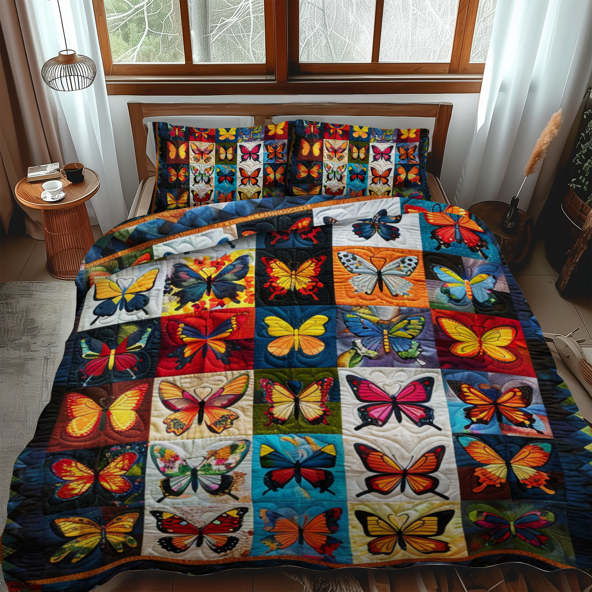 Set di Biancheria da Letto Trapuntata 3 Pezzi Farfalle Colorate
