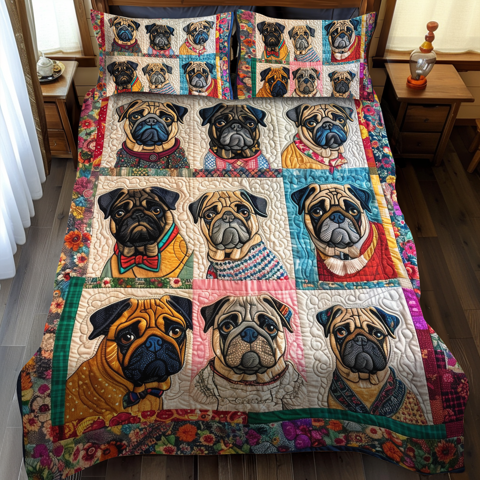 Set di Biancheria da Letto Trapuntata 3 Pezzi Carlini Colorati
