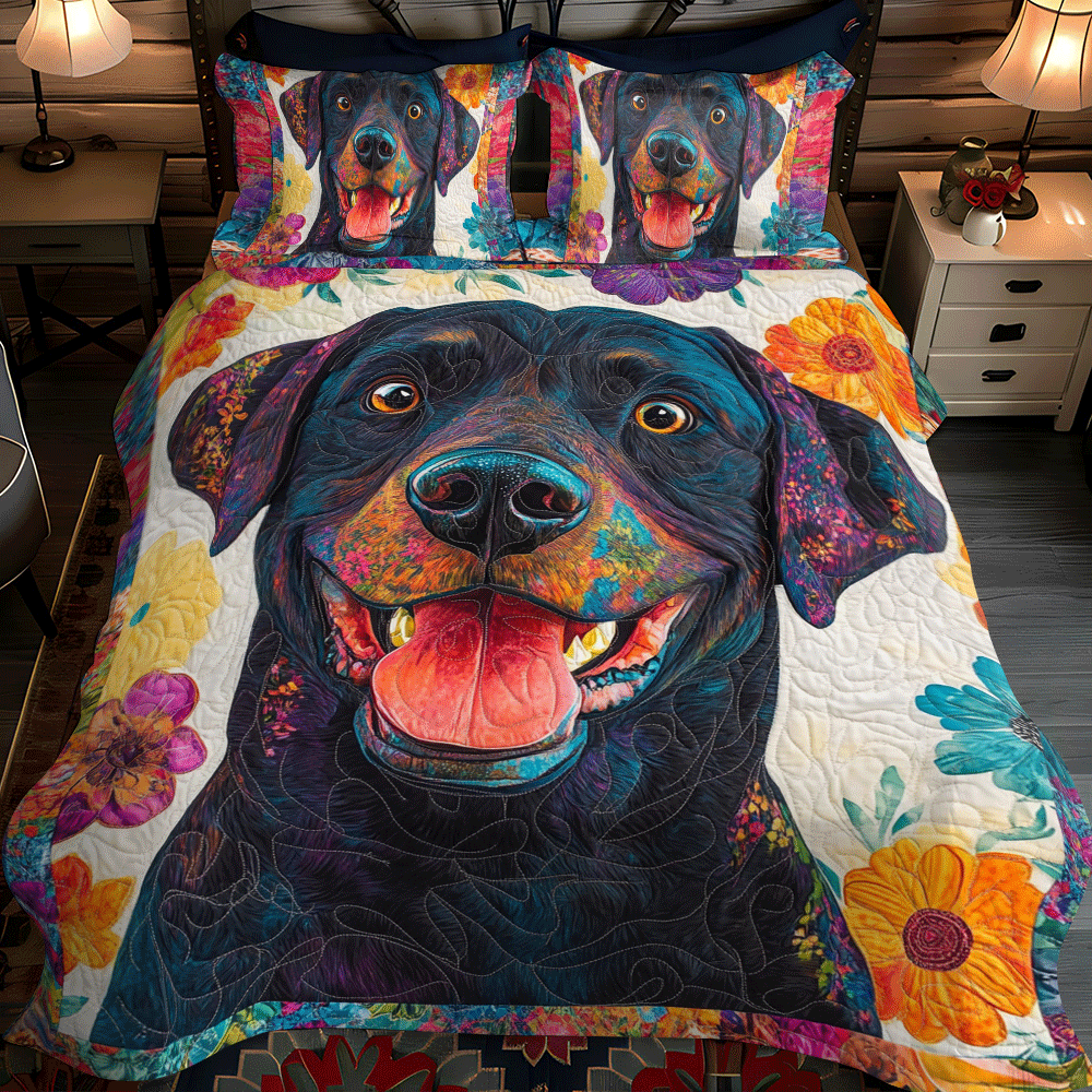 Set di Biancheria da Letto Trapuntata 3 Pezzi Labrador Colorato Adorabile