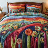 Set di Biancheria da Letto Trapuntata 3 Pezzi Campo Colorato del Cactus