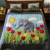 Set di Biancheria da Letto Trapuntata 3 Pezzi Elefante Colorato