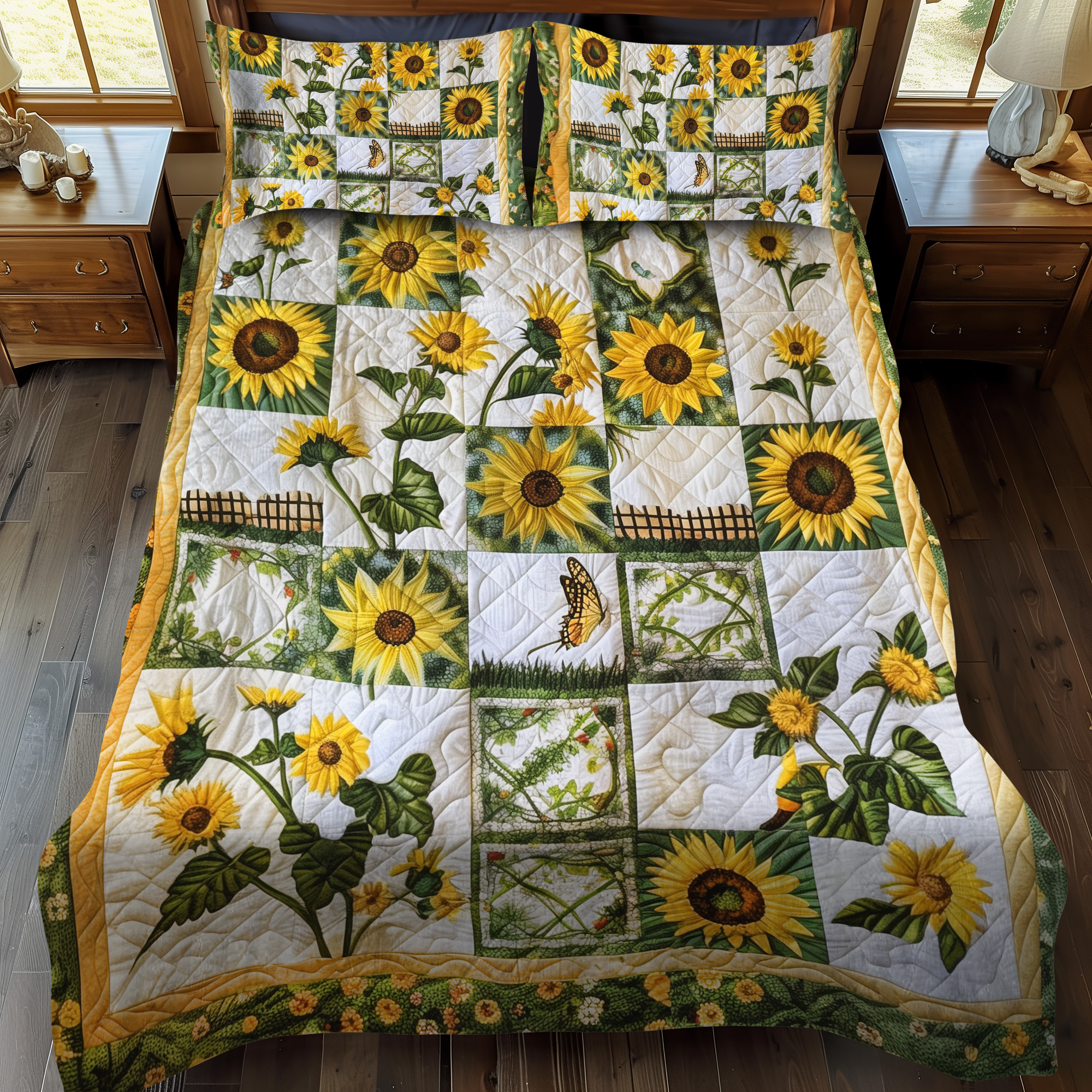 Set di Biancheria da Letto Trapuntata 3 Pezzi Girasoli Colorati