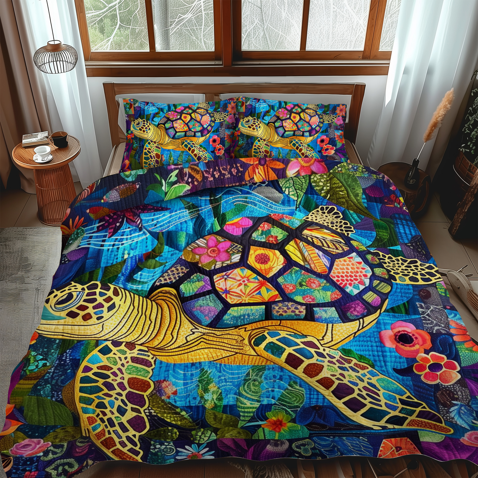 Set di Biancheria da Letto Trapuntata 3 Pezzi Tartarughe Colorate