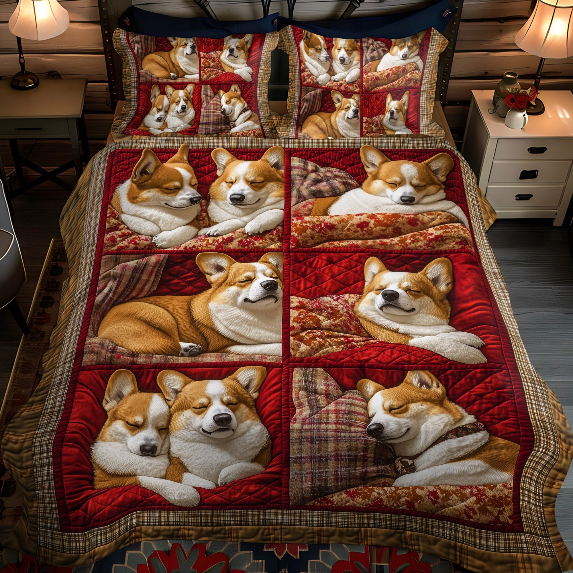 Set di Biancheria da Letto Trapuntata 3 Pezzi Fascino del Corgi di Wrap