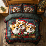 Set di Biancheria da Letto Trapuntata 3 Pezzi Gioia del Corgi del Natale