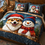 Set di Biancheria da Letto Trapuntata 3 Pezzi Sorriso del Corgi del Natale