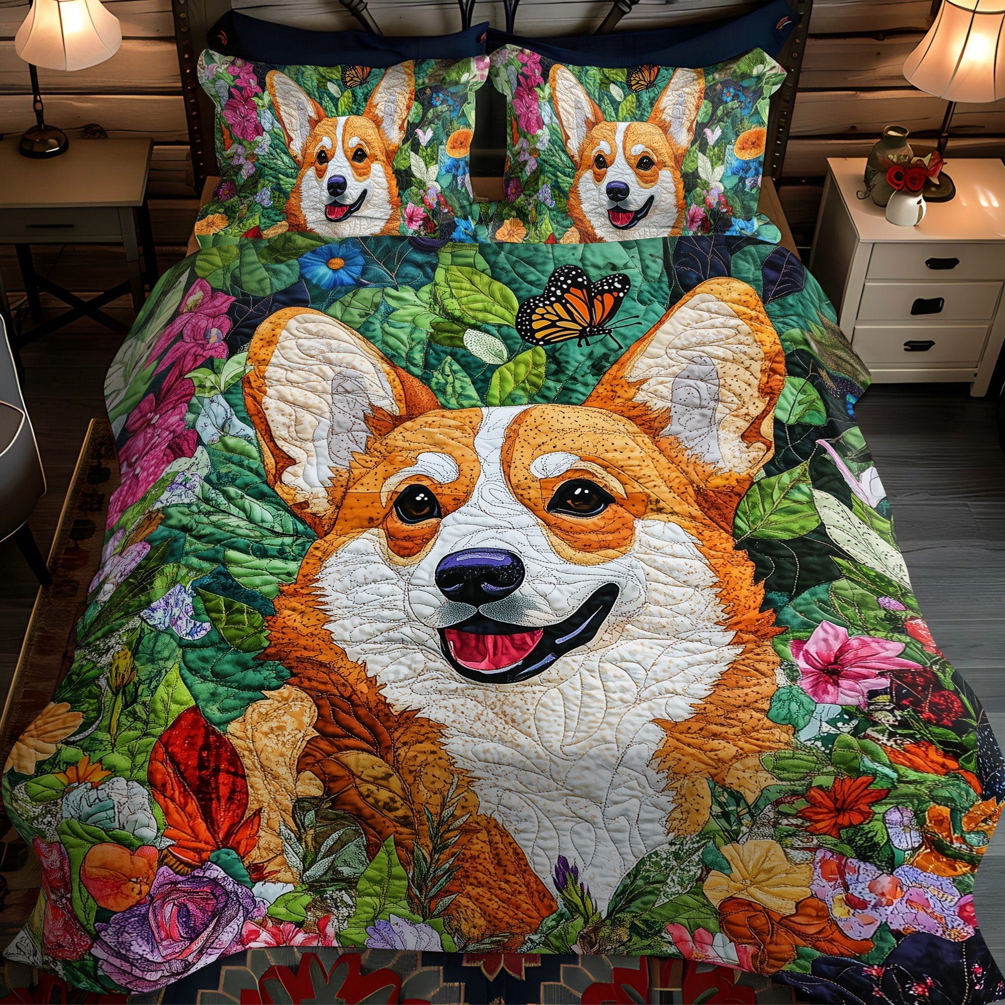 Set di Biancheria da Letto Trapuntata 3 Pezzi Sogni del Corgi