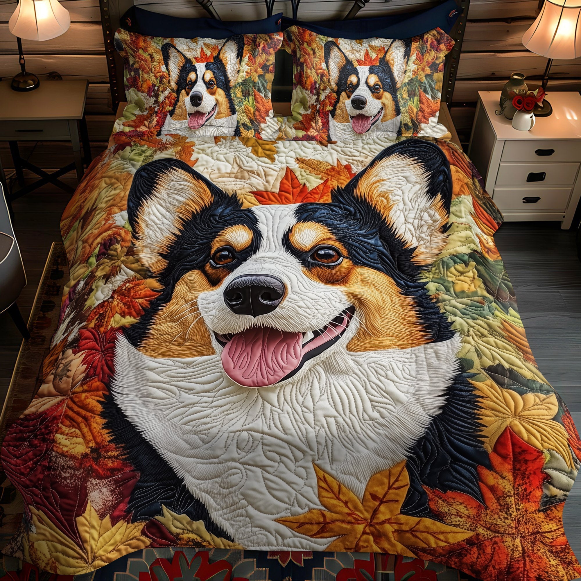 Set di Biancheria da Letto Trapuntata 3 Pezzi Amore del Corgi