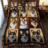 Set di Biancheria da Letto Trapuntata 3 Pezzi Zampe del Corgi e Sogni