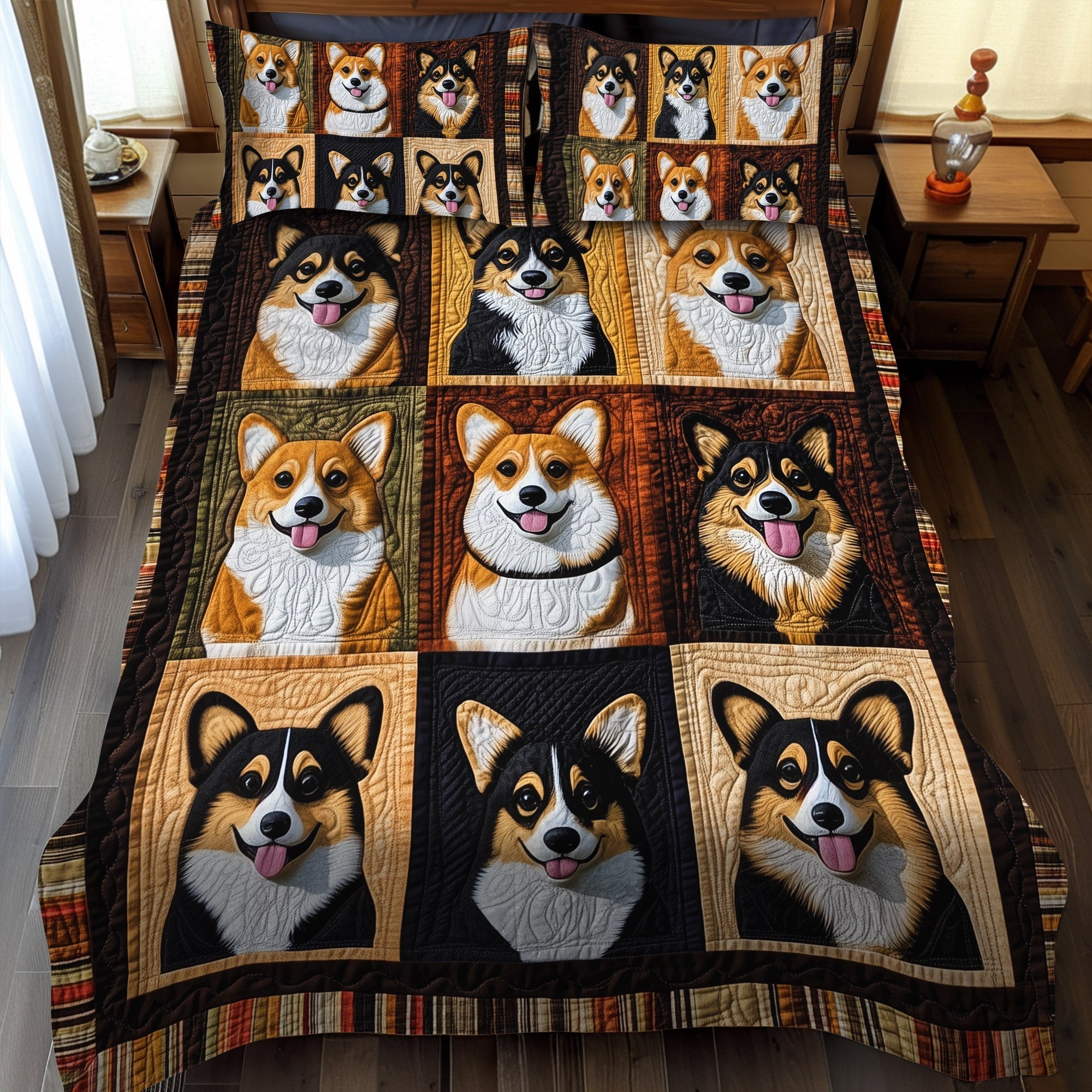 Set di Biancheria da Letto Trapuntata 3 Pezzi Zampe del Corgi e Sogni