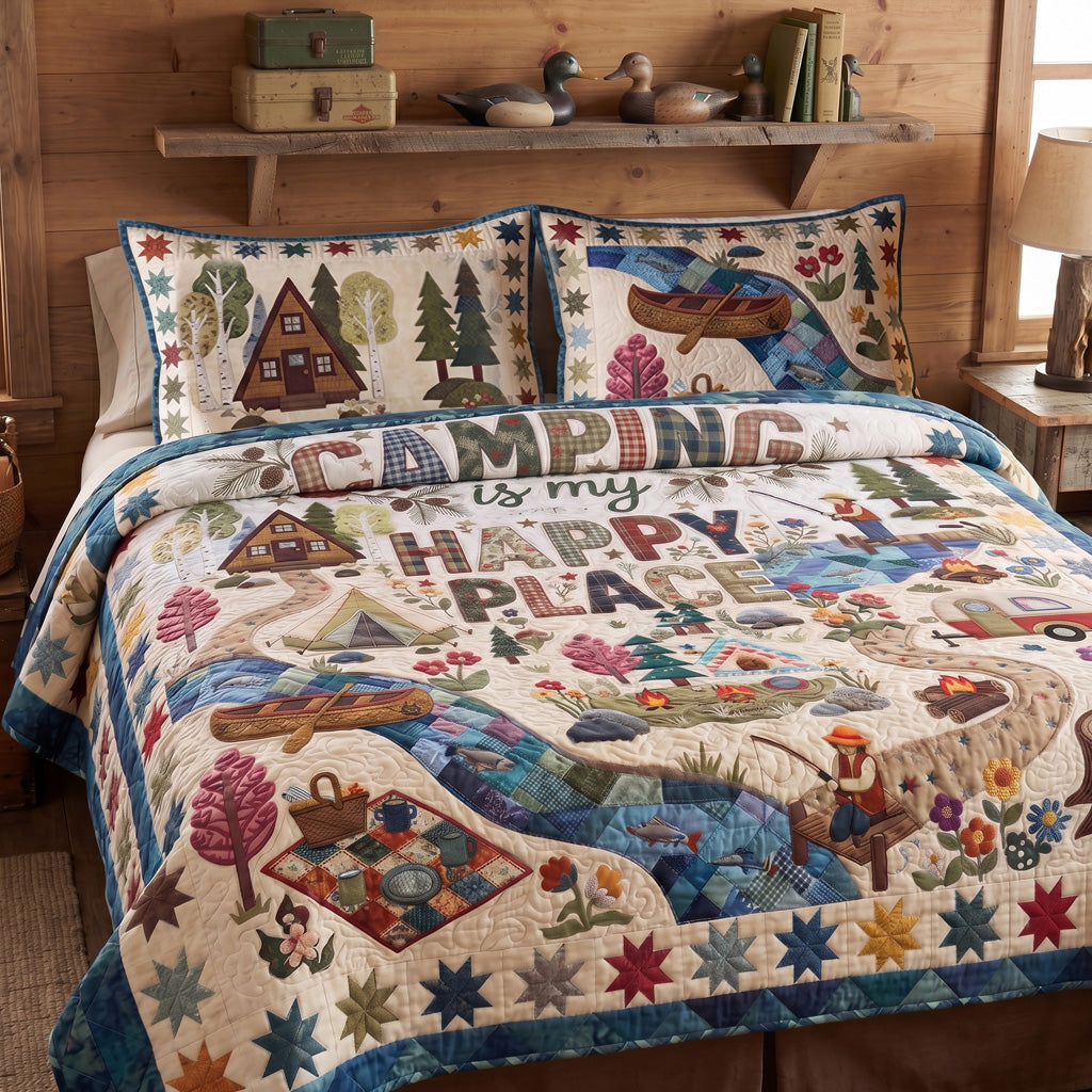 Set di Biancheria da Letto Trapuntata 3 Pezzi Terra di Cottagecore del Campeggio