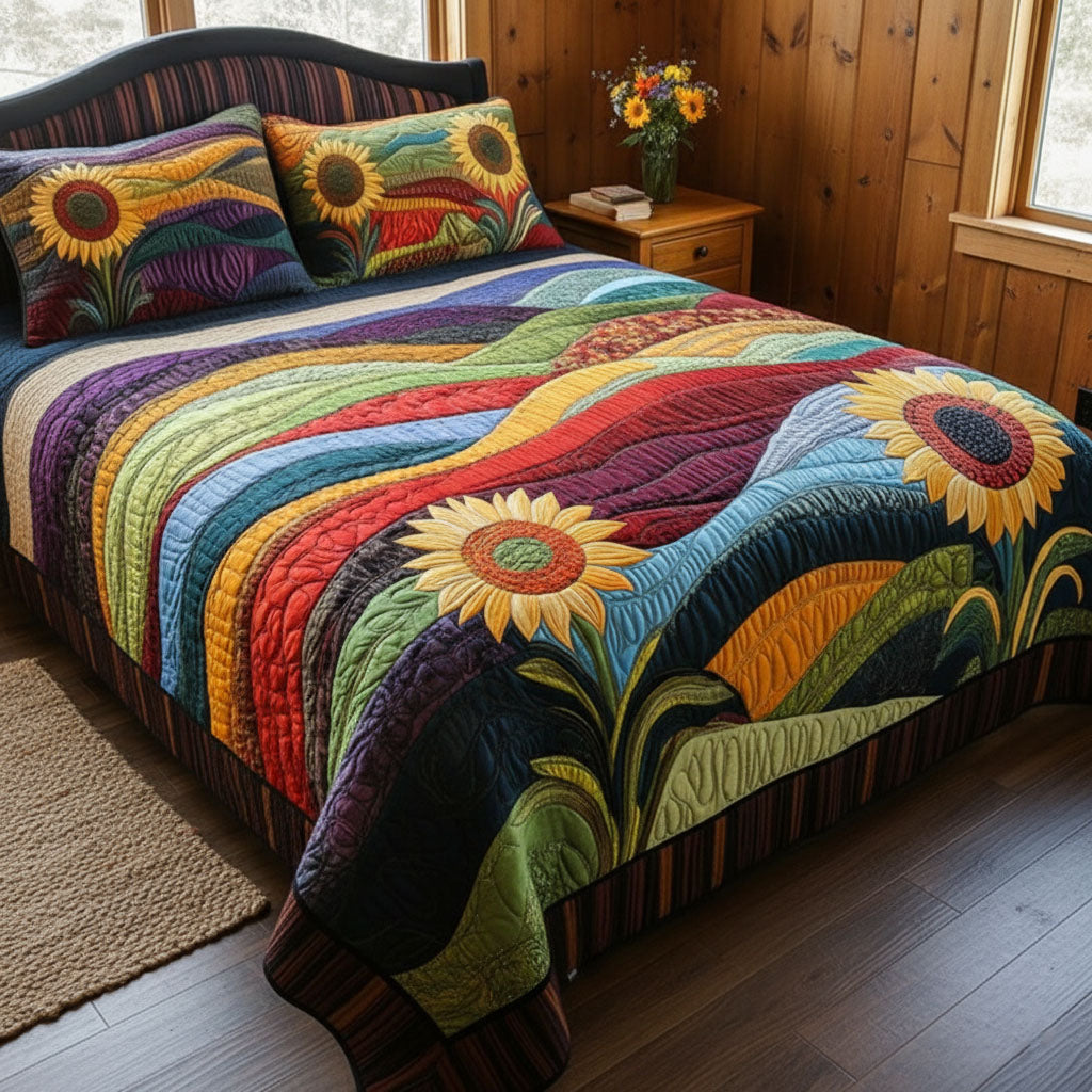 Set di Biancheria da Letto Trapuntata 3 Pezzi Sogni di Girasoli di Campagna