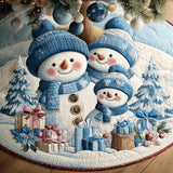 Famiglia Accogliente nella Neve Blu Copri Base per Albero di Natale Trapuntato