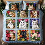 Set di Biancheria da Letto Trapuntata 3 Pezzi Gatti Accoglienti