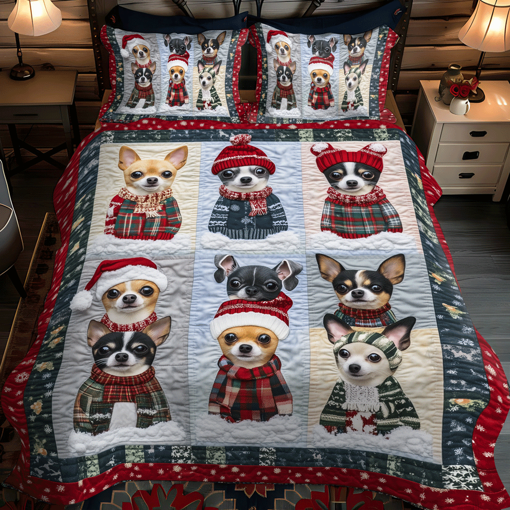 Set di Biancheria da Letto Trapuntata 3 Pezzi Natale Accogliente di Chi