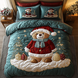 Set di Biancheria da Letto Trapuntata 3 Pezzi Orso Accogliente del Natale