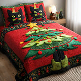 Set di Biancheria da Letto Trapuntata 3 Pezzi Gatto Accogliente del Natale