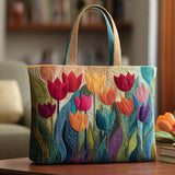 Accogliente Giardino di Tulipani Borsa Tote Trapuntata
