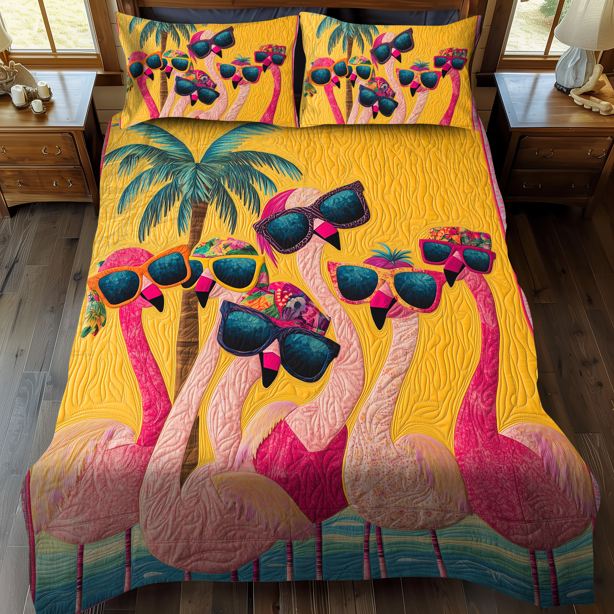 Set di Biancheria da Letto Trapuntata 3 Pezzi Fenicottero Coccoloso