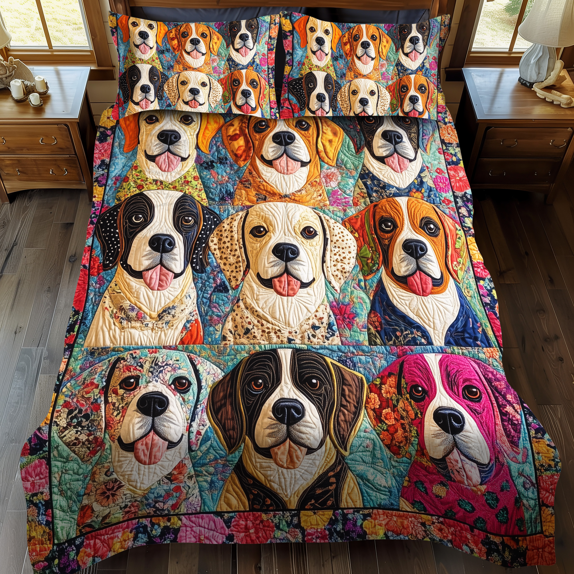 Set di Biancheria da Letto Trapuntata 3 Pezzi Beagle Carini