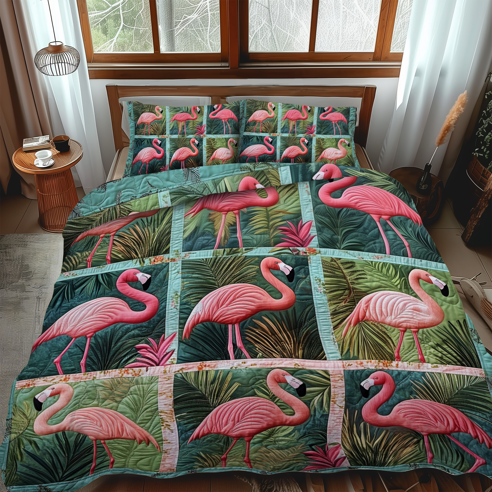 Set di Biancheria da Letto Trapuntata 3 Pezzi Fenicottero Carino