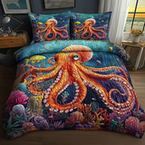 Set di Biancheria da Letto Trapuntata 3 Pezzi Polpo Profondo del Mare