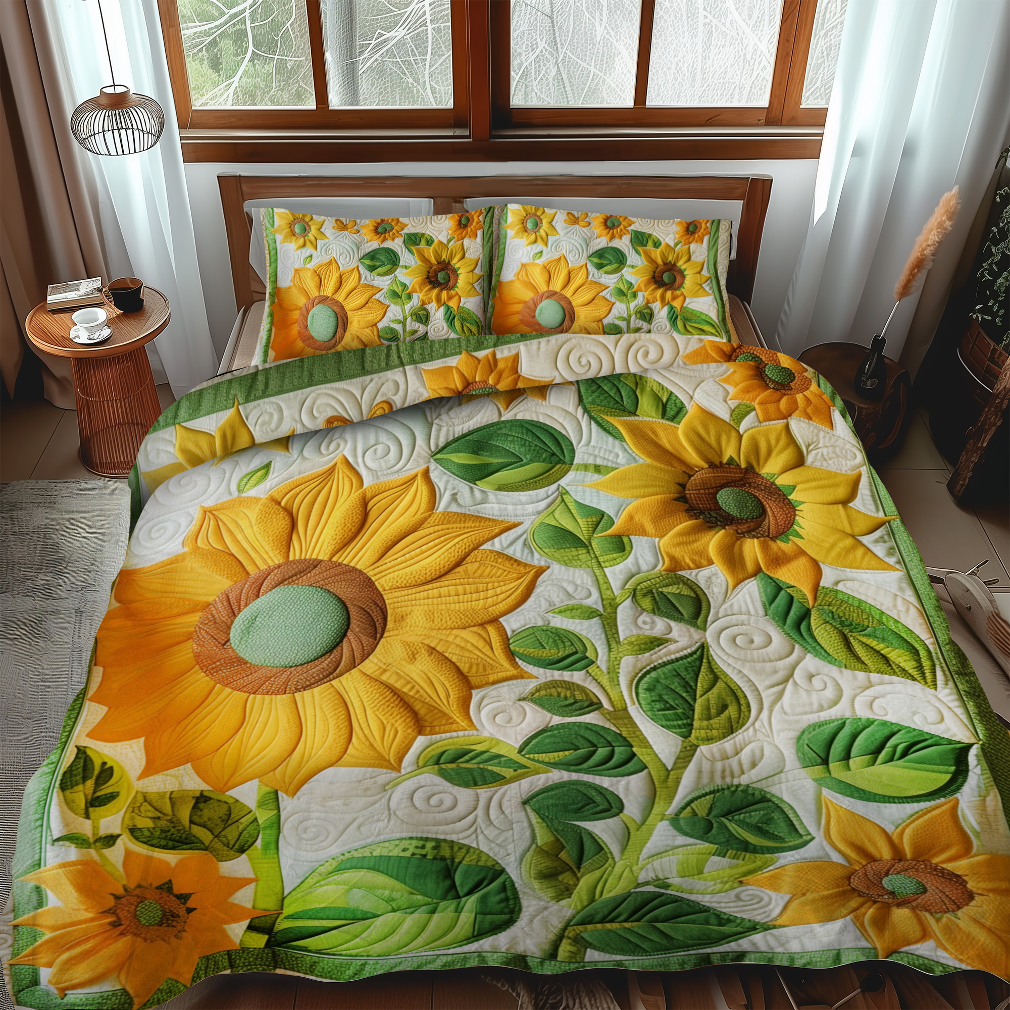 Set di Biancheria da Letto Trapuntata 3 Pezzi Girasoli di Delightful