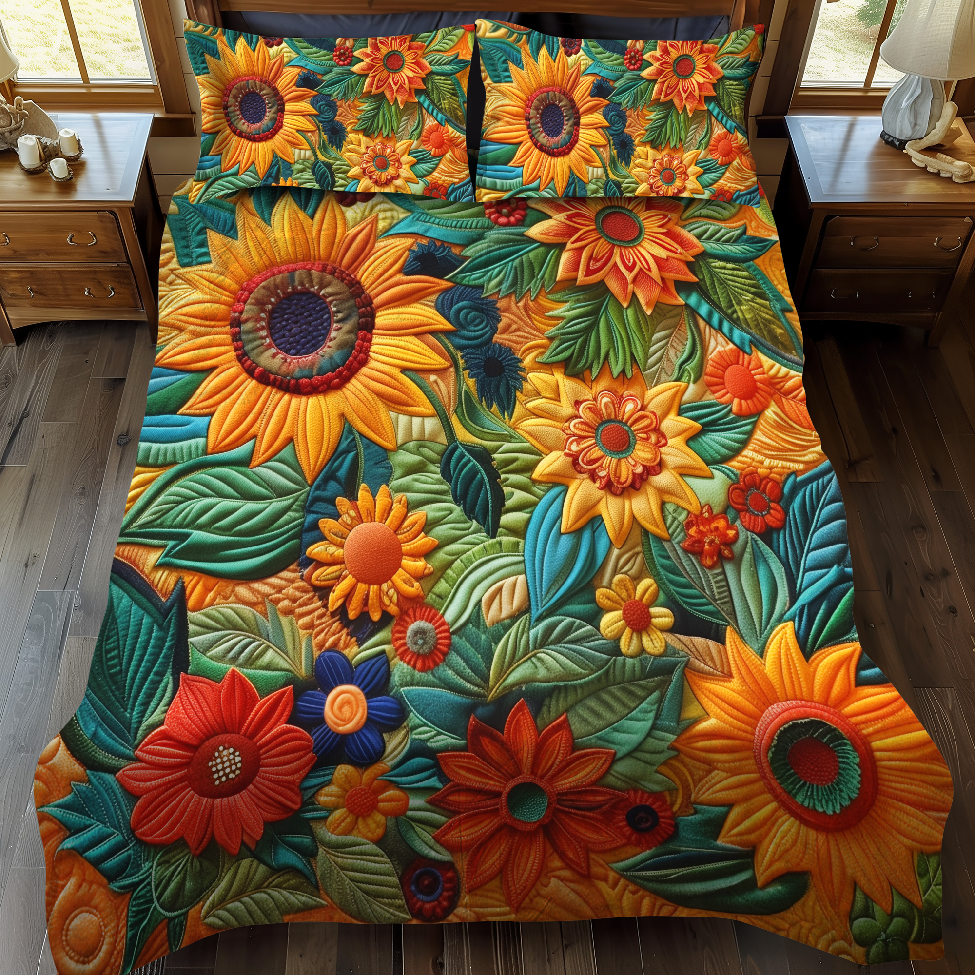 Set di Biancheria da Letto Trapuntata 3 Pezzi Girasoli di Delightful
