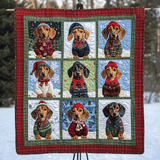 Auguri Invernali del Bassotto Quilt Artistico da Parete