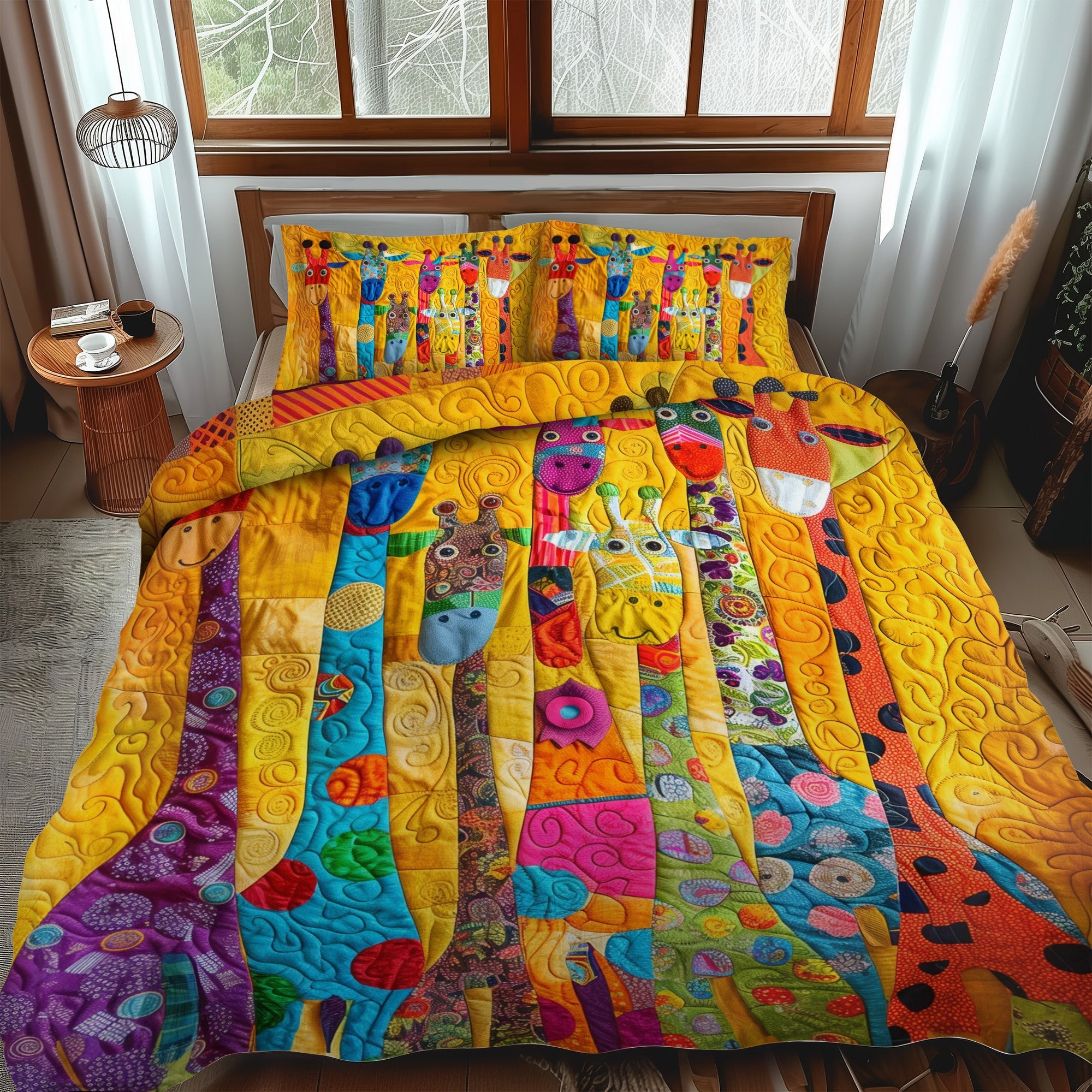 Set di Biancheria da Letto Trapuntata 3 Pezzi Giraffa Sognante