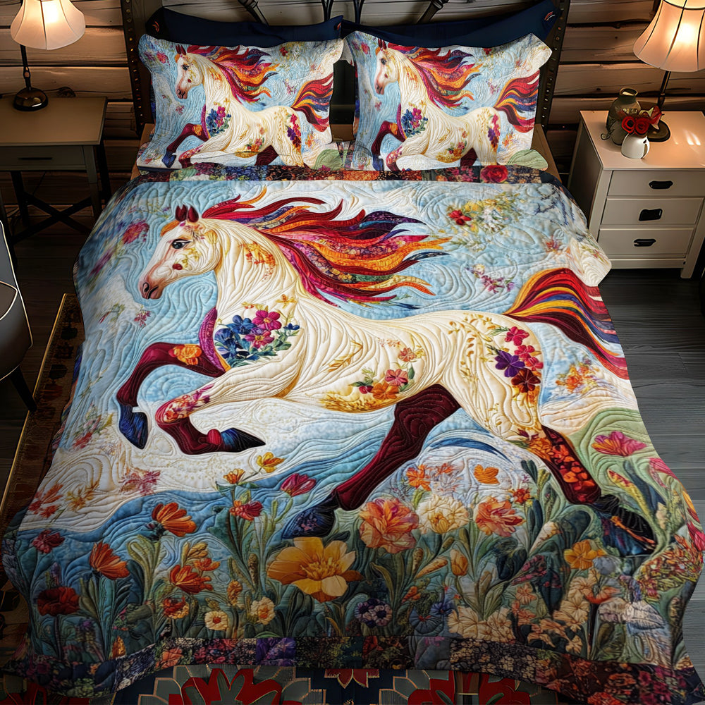 Set di Biancheria da Letto Trapuntata 3 Pezzi Cavallo Elegante di Running