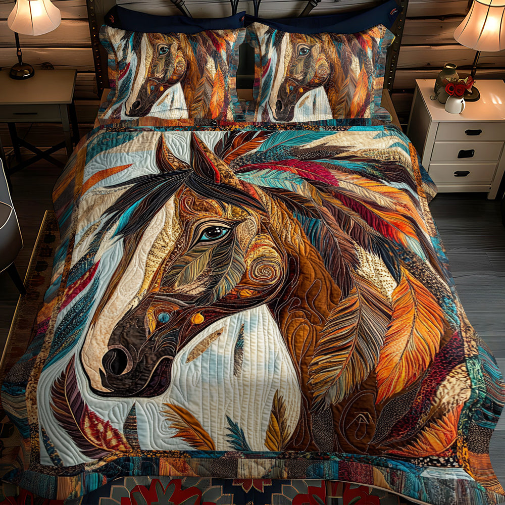 Set di Biancheria da Letto Trapuntata 3 Pezzi Cavallo Elegante di Running