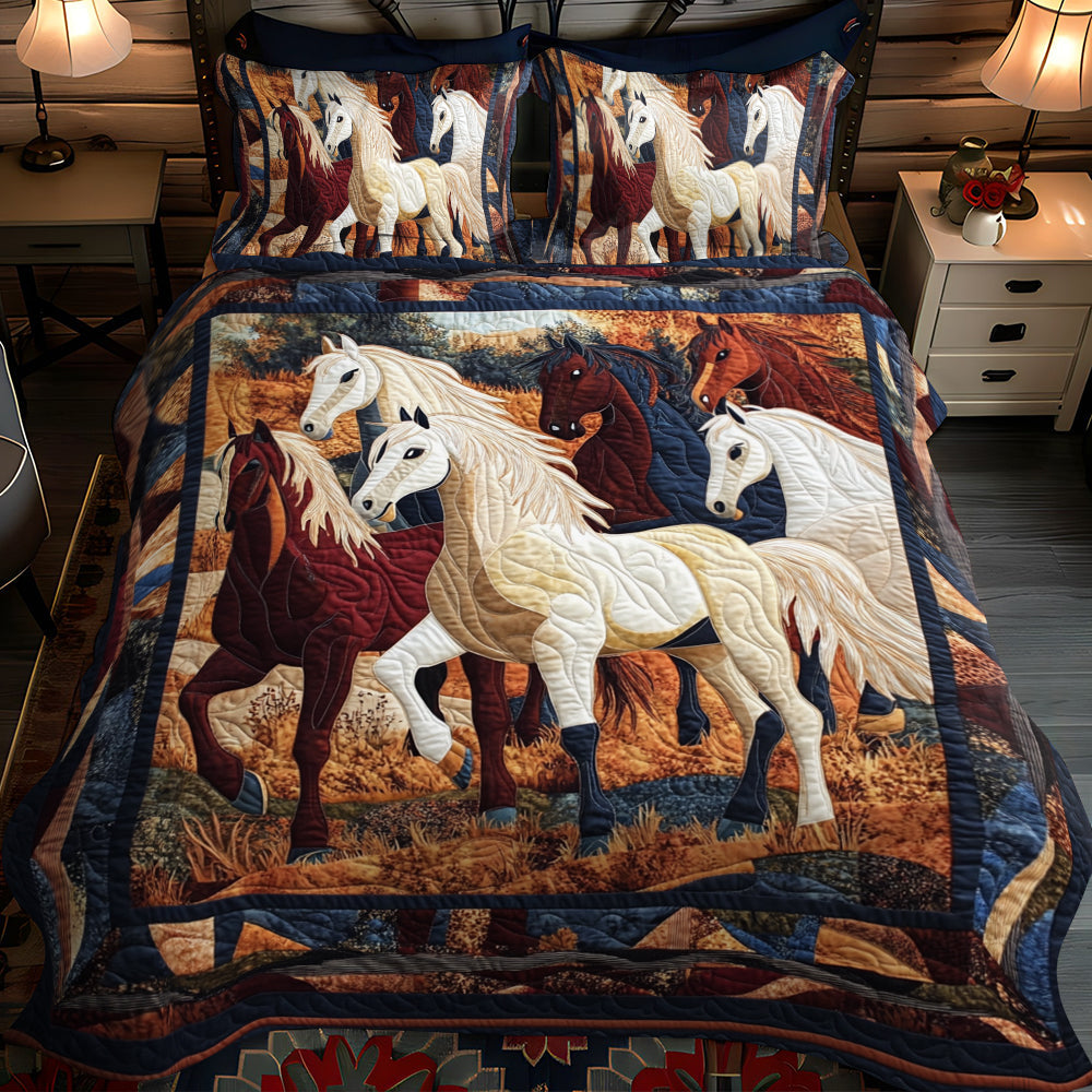 Set di Biancheria da Letto Trapuntata 3 Pezzi Cavallo Elegante di Running