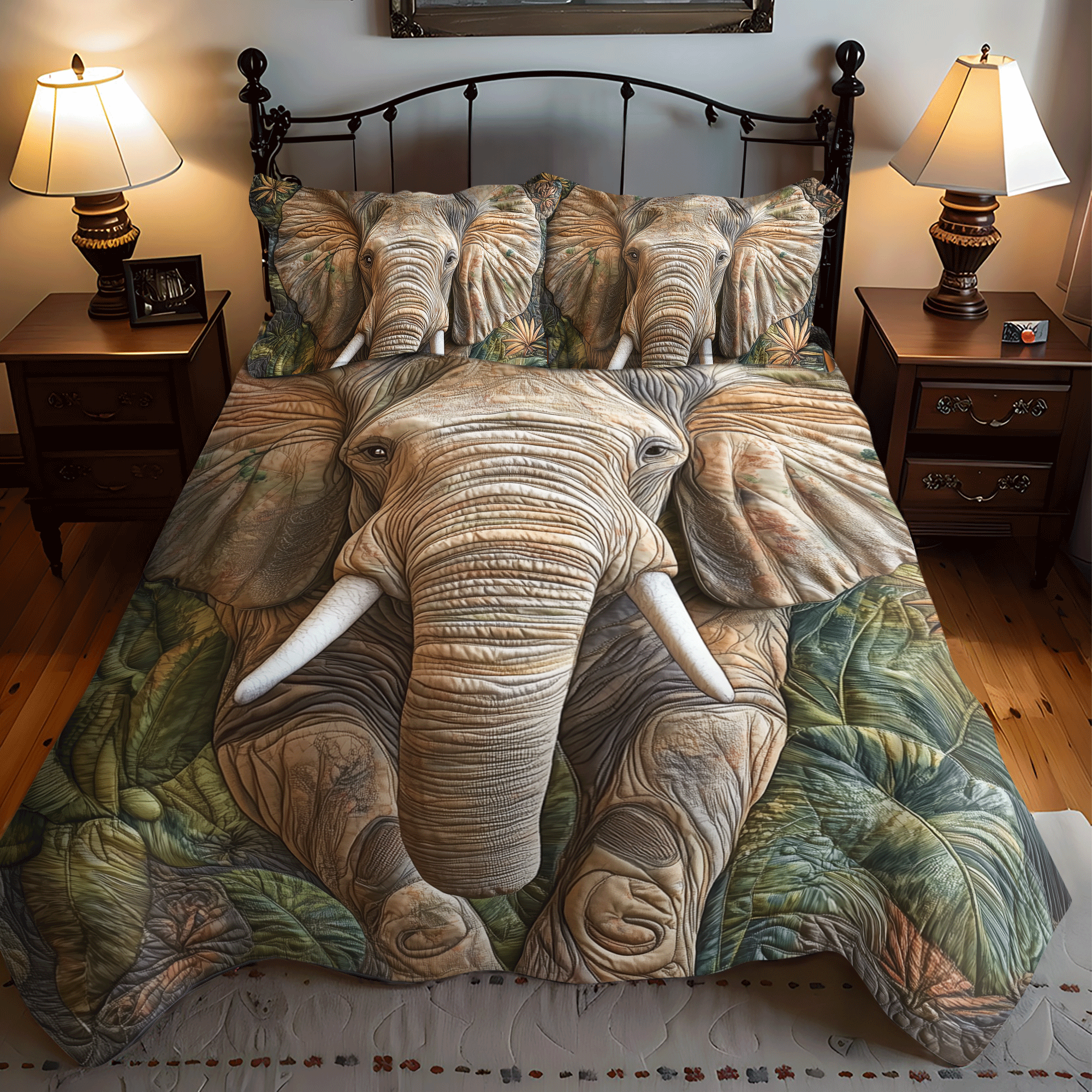 Set di Biancheria da Letto Trapuntata 3 Pezzi Sussurro Selvaggio dell'Elefante