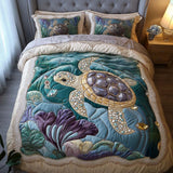 Set di Biancheria da Letto Trapuntata 3 Pezzi Smeraldo Seashell