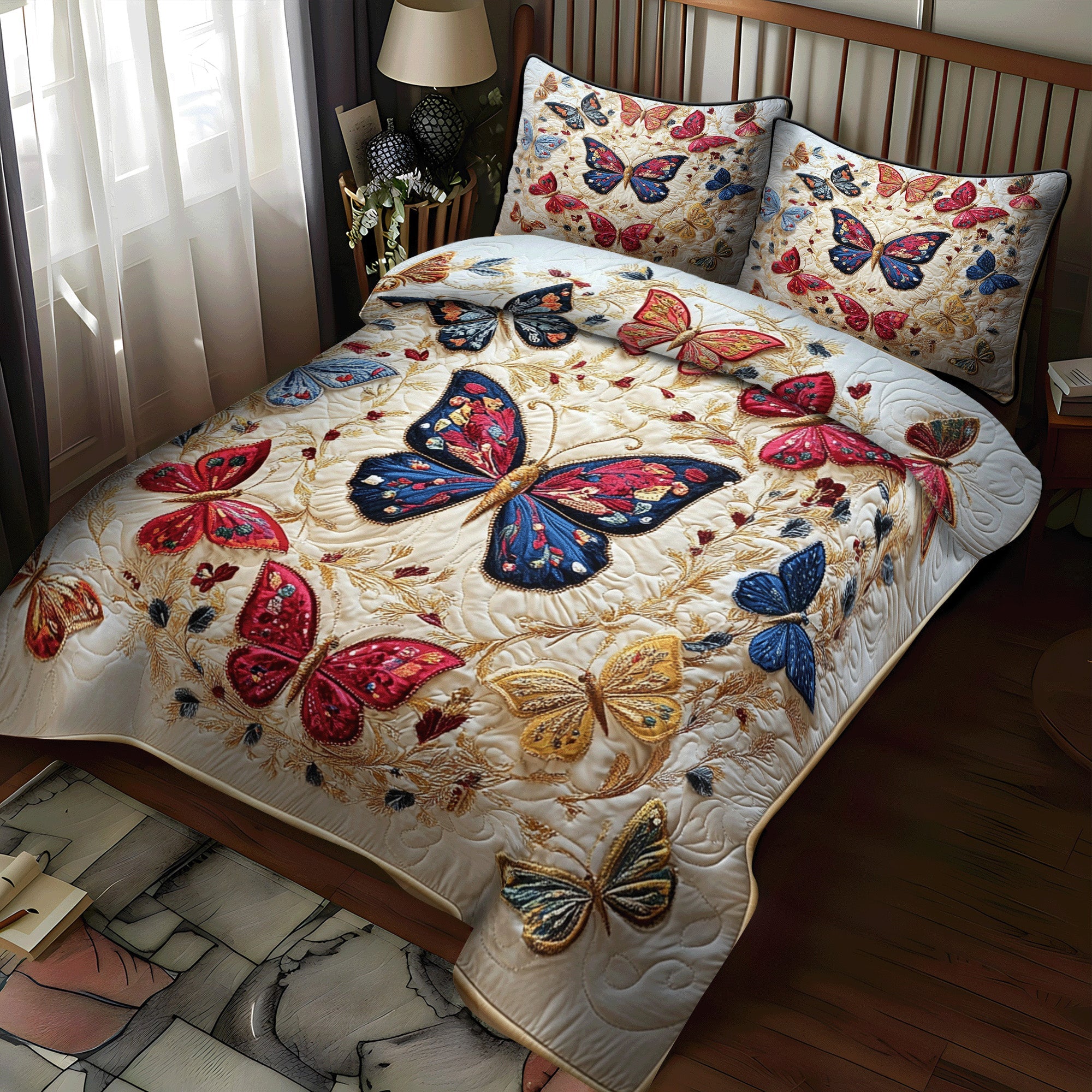 Set di Biancheria da Letto Trapuntata 3 Pezzi Beatitudine Incantata della Farfalla