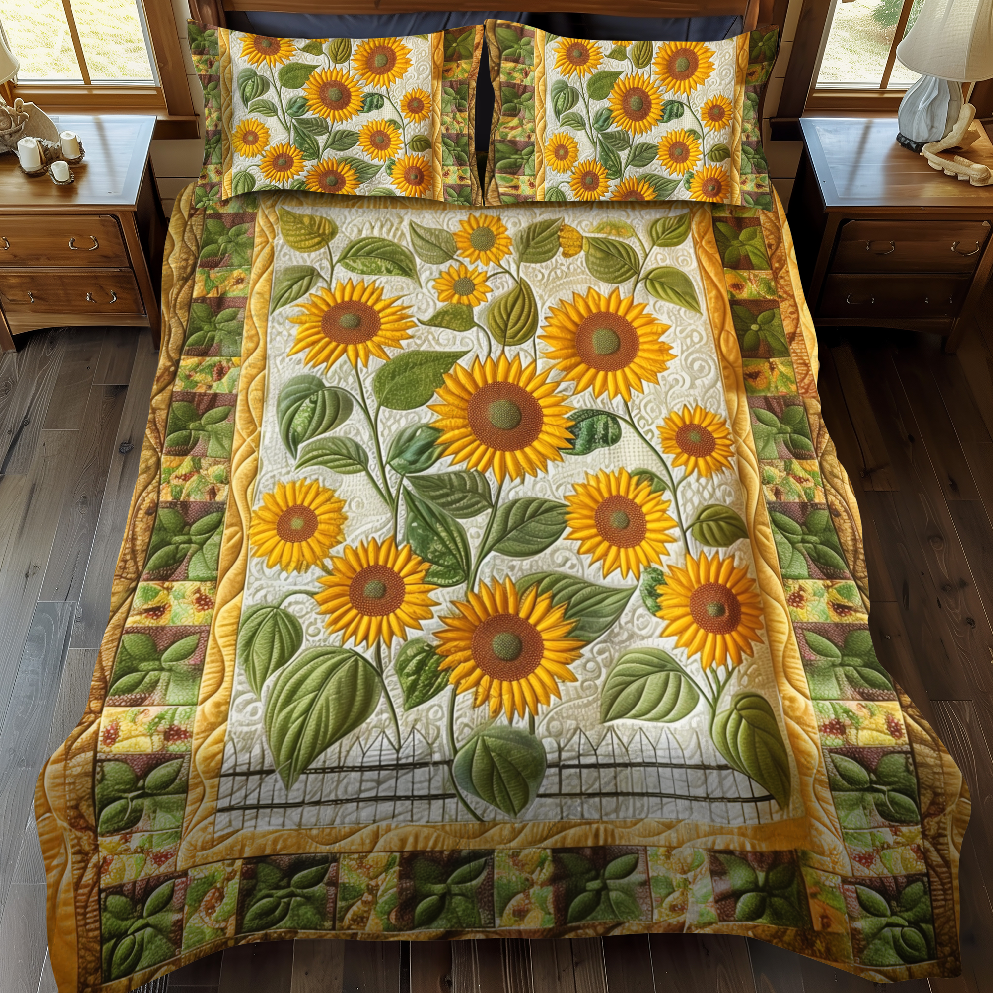 Set di Biancheria da Letto Trapuntata 3 Pezzi Girasoli Incantevoli