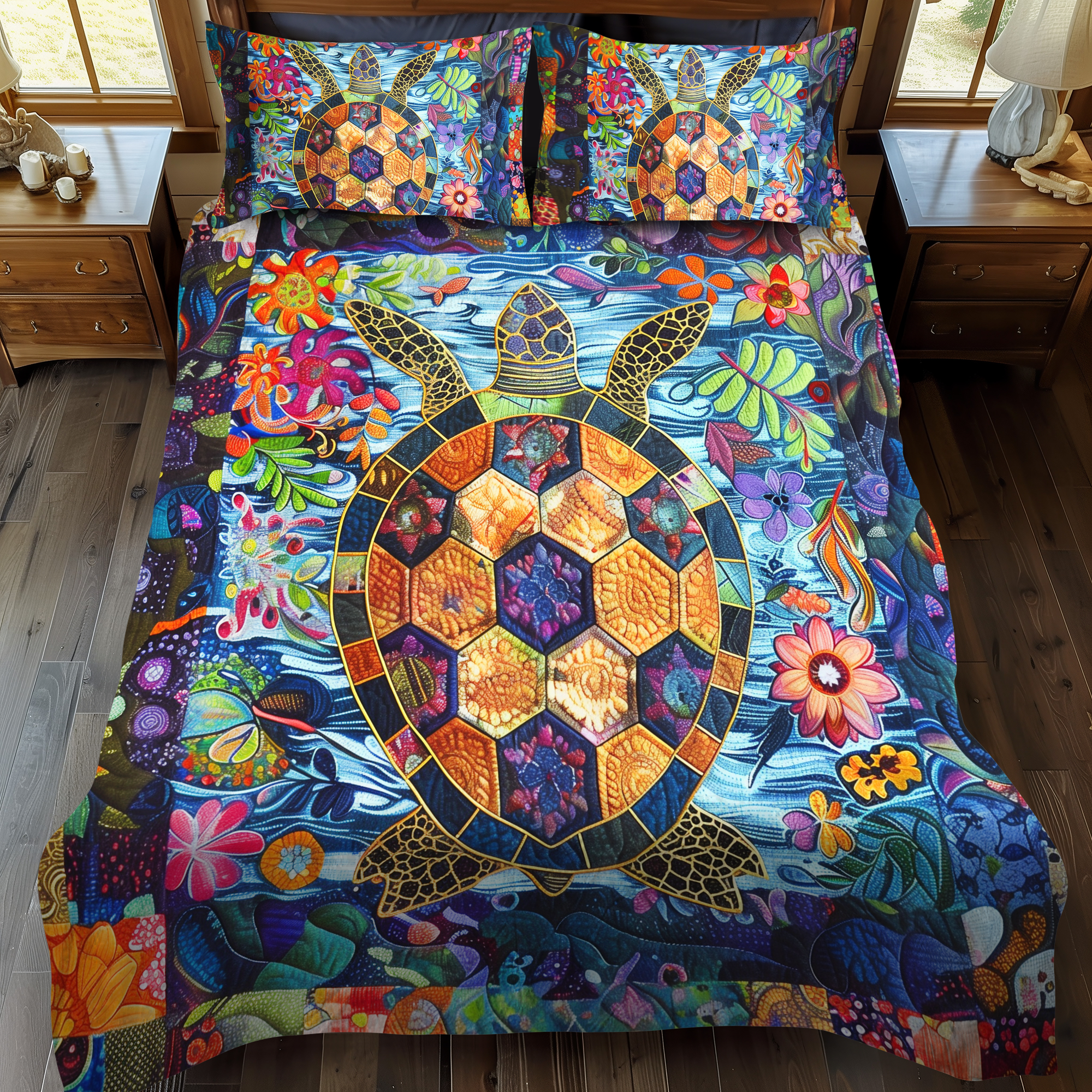 Set di Biancheria da Letto Trapuntata 3 Pezzi Tartarughe Incantevoli