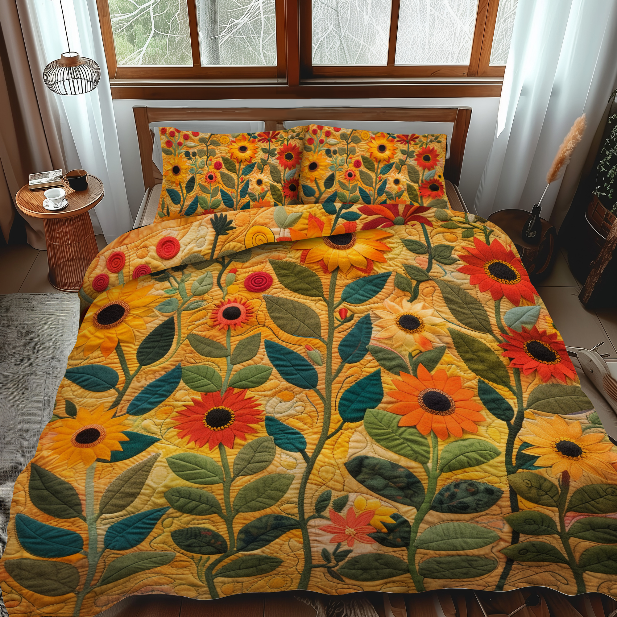 Set di Biancheria da Letto Trapuntata 3 Pezzi Girasoli di Endearing